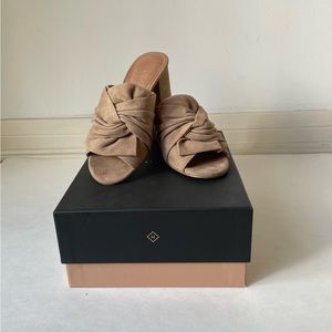 Halogen Twist Taupe Suede Block Heel.  Very Good Condition